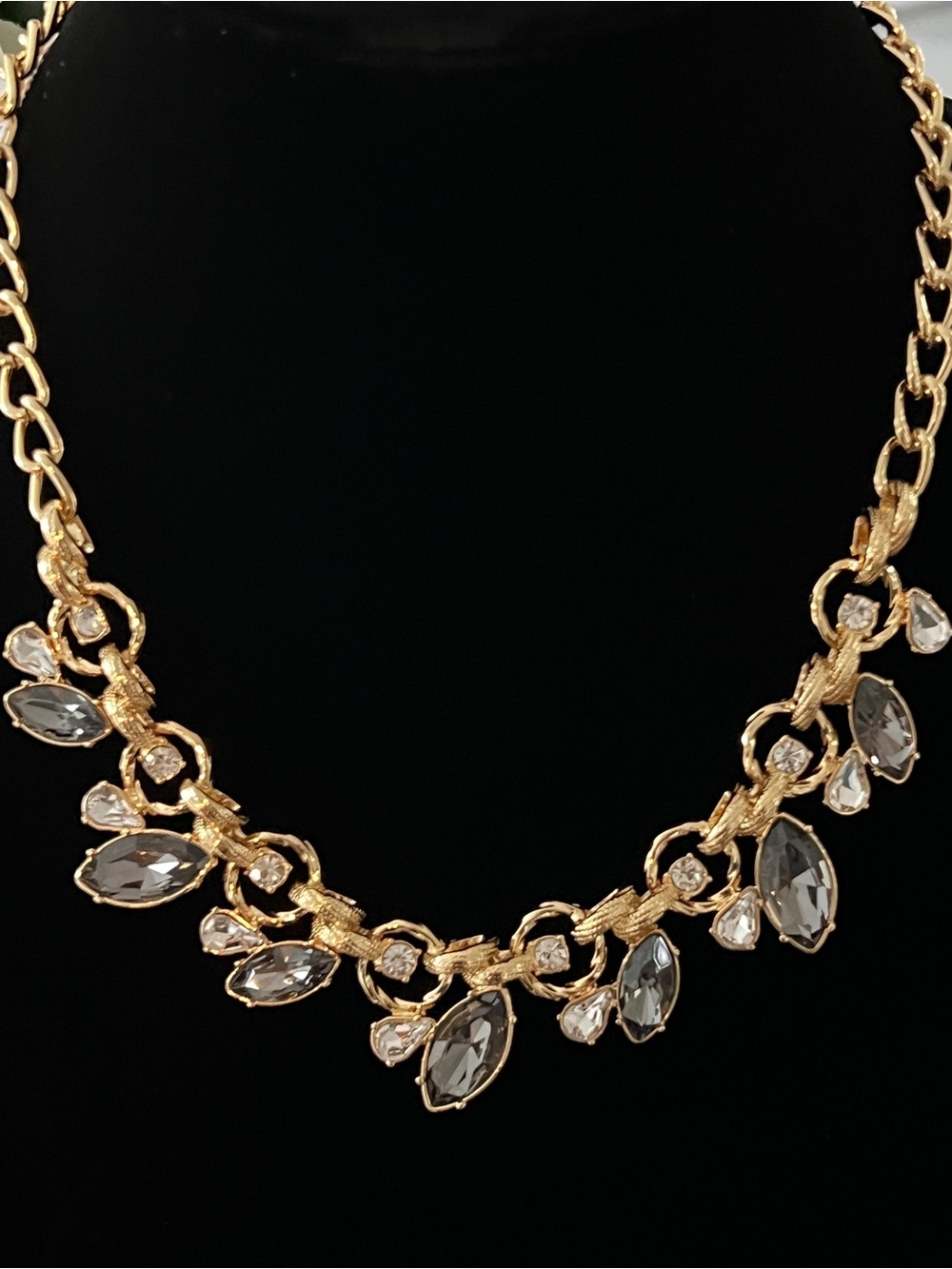 NWT Talbots Gold-Tone Statement Necklace with Smoky and Clear Geo Stones
